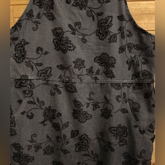 Vintage Talbots Size Large Gray Velvet Floral Overall Dress Whimsigoth Goth - Picture 6 of 12